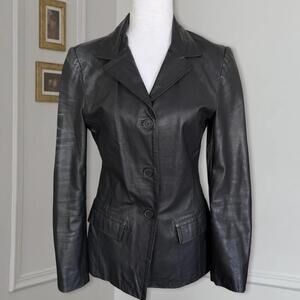 90s Julian Marcuir Vegan Leather Button Up Black Jacket Size XS-S